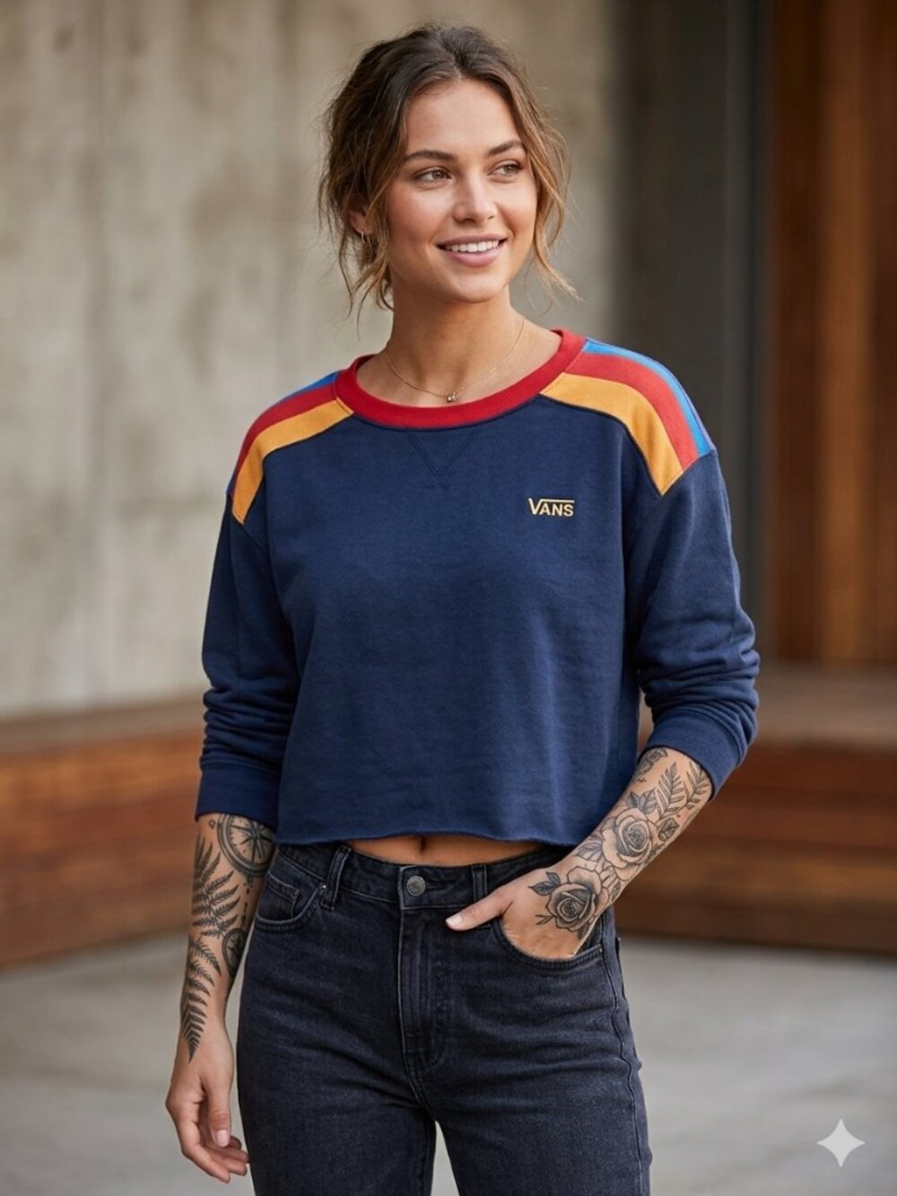 Vans Vintage Multicolor Cropped Crewneck Sweatshirt XL